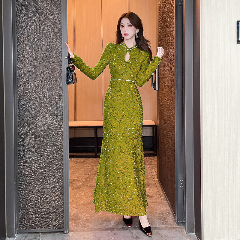 Long-sleeve Sequined Elegant Evening Dress
