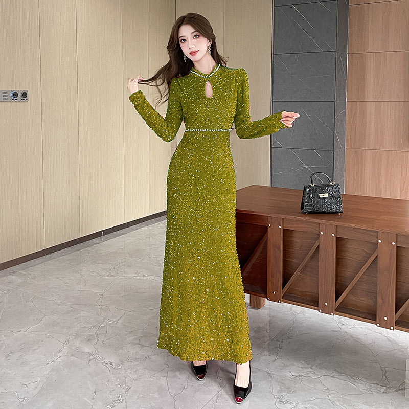 Long-sleeve Sequined Elegant Evening Dress