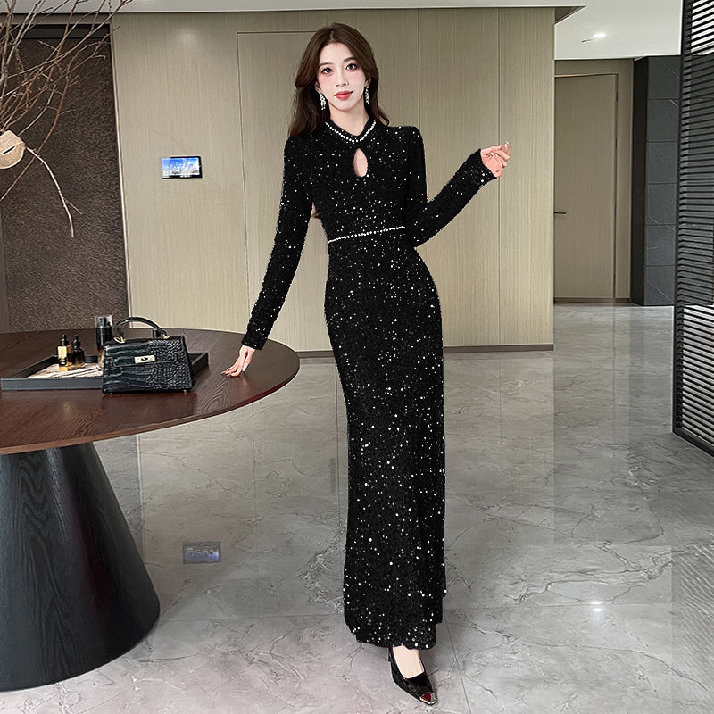 Long-sleeve Sequined Elegant Evening Dress