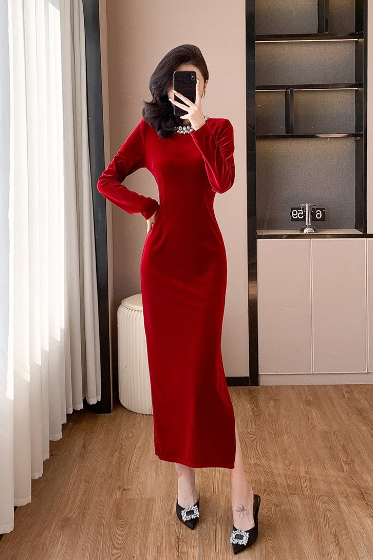 Hepburn Mid-length Velvet Elegant Dress