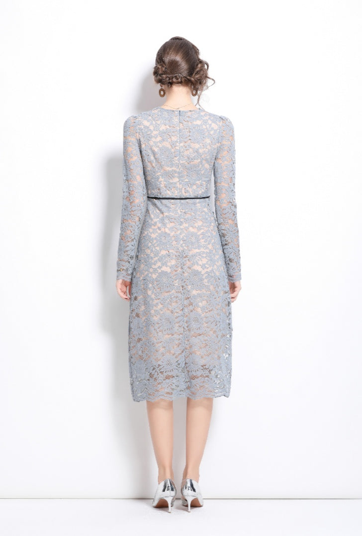 Light Blue V-neck Lace Elegant Dress