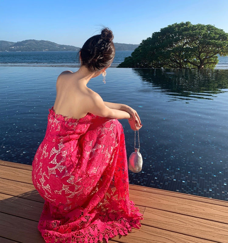 Cerise Pink Off Shoulder Dress