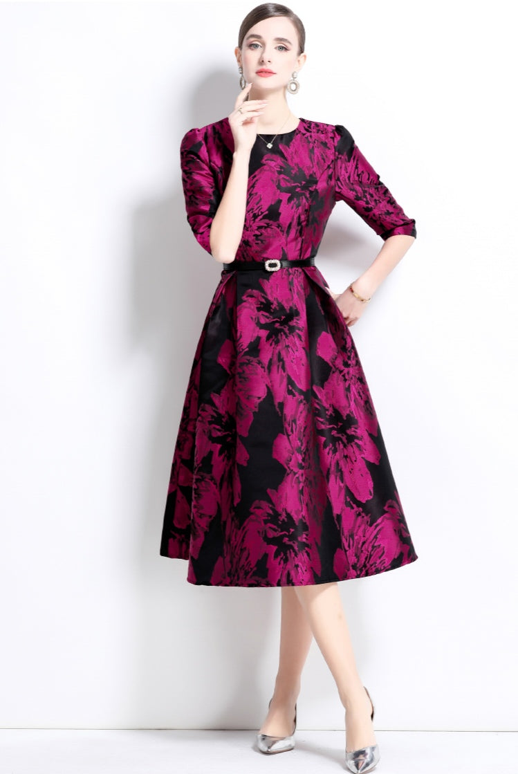 Floral Jacquard Exquisite A-line Dress