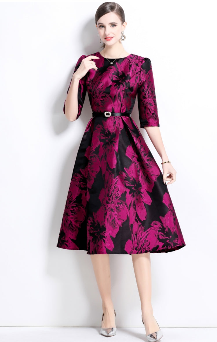 Floral Jacquard Exquisite A-line Dress