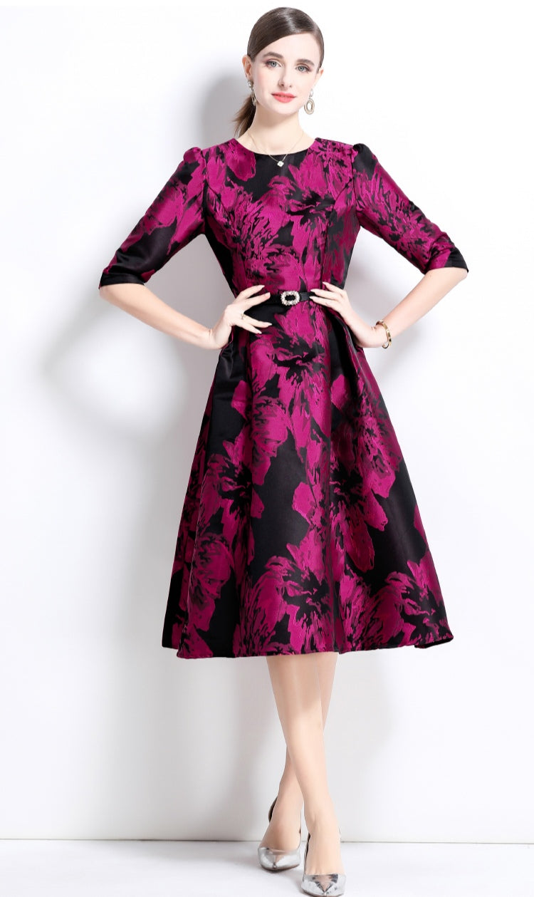 Floral Jacquard Exquisite A-line Dress