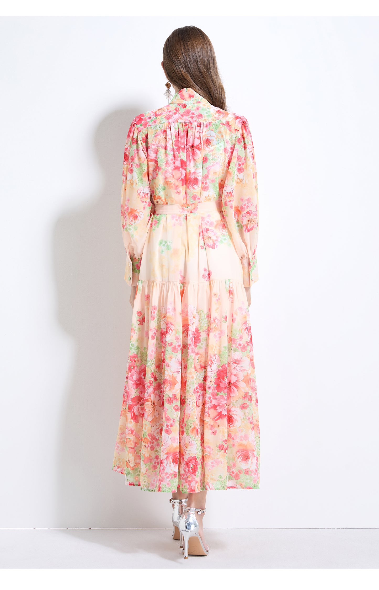 Floral Long-sleeve Chiffon Dress