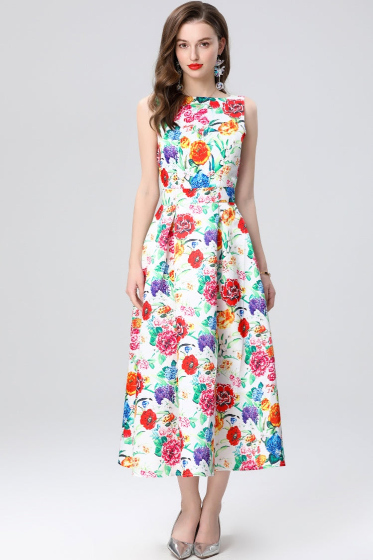Floral Sleeveless Mid-length Dress