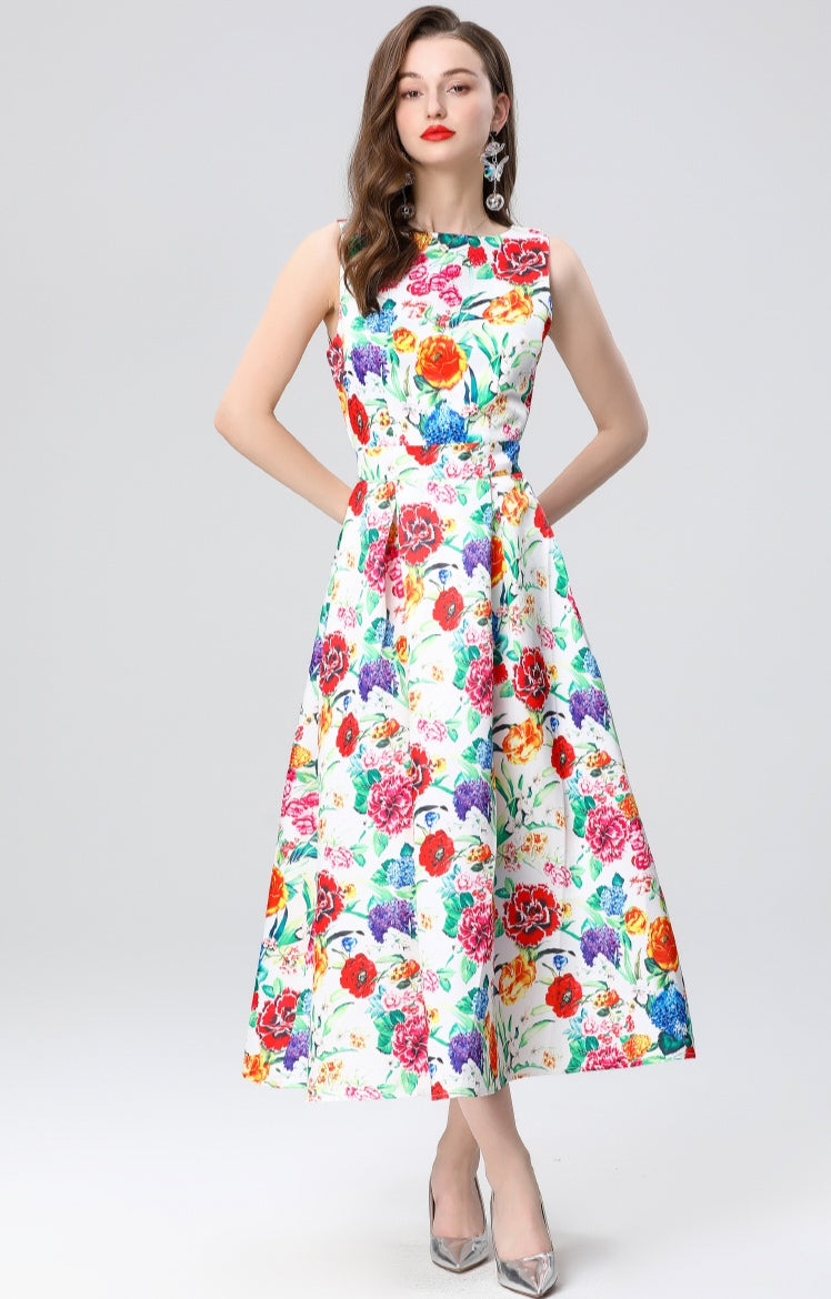 Floral Sleeveless Mid-length Dress