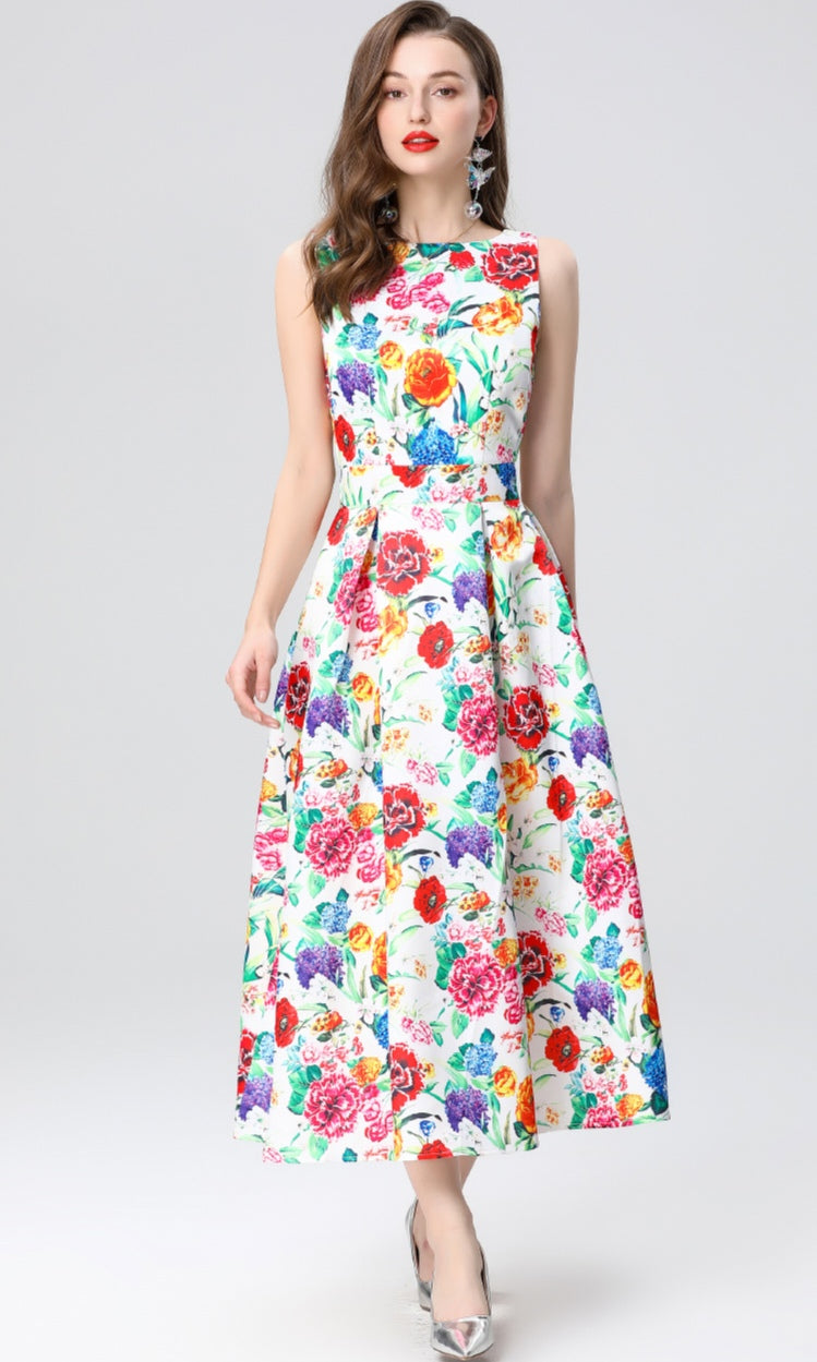 Floral Sleeveless Mid-length Dress