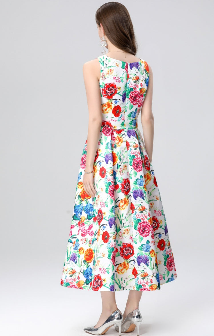Floral Sleeveless Mid-length Dress