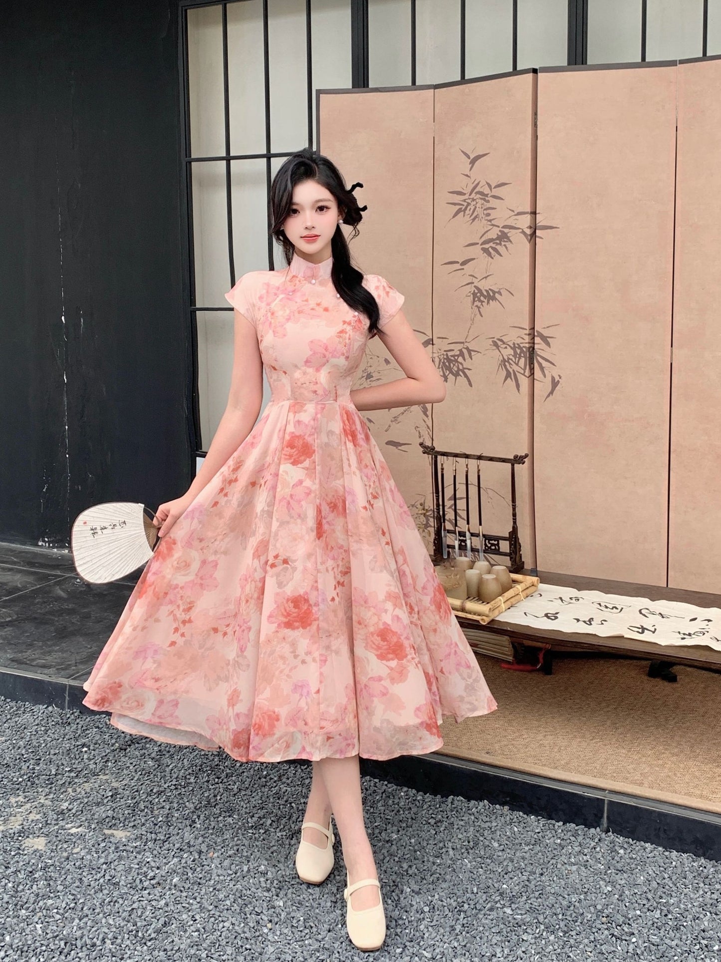 Pink Fairy Chiffon Cheongsam Dress