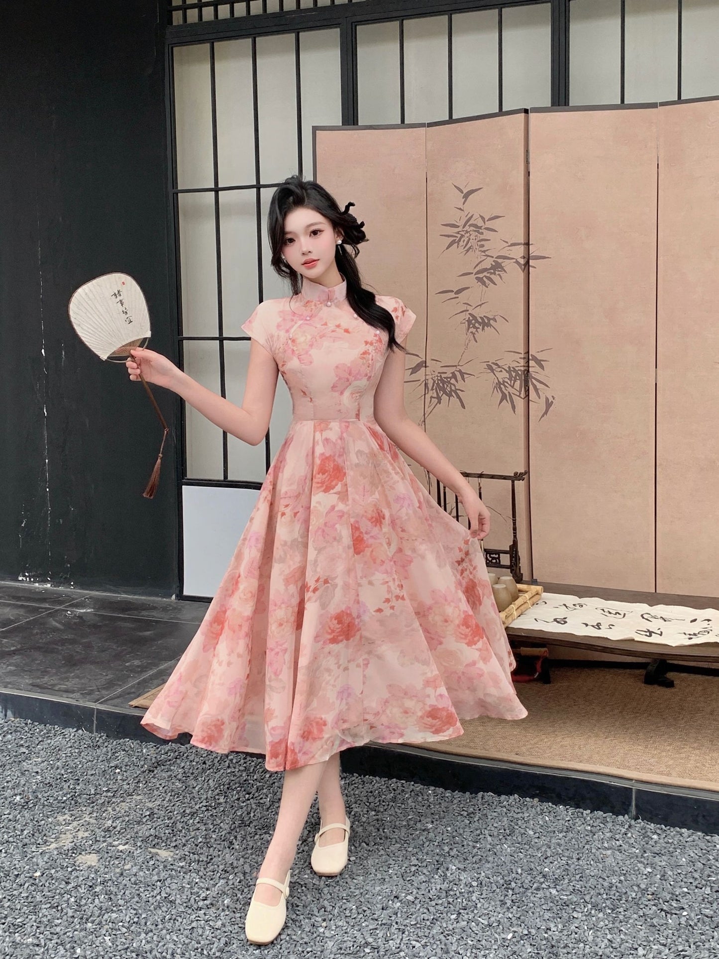 Pink Fairy Chiffon Cheongsam Dress
