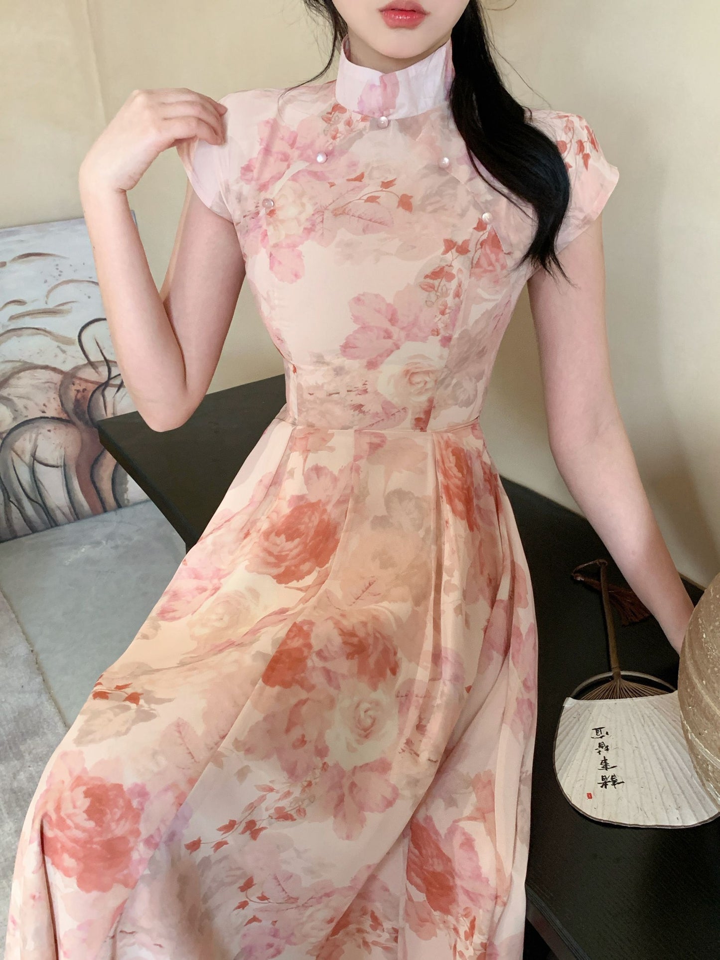 Pink Fairy Chiffon Cheongsam Dress