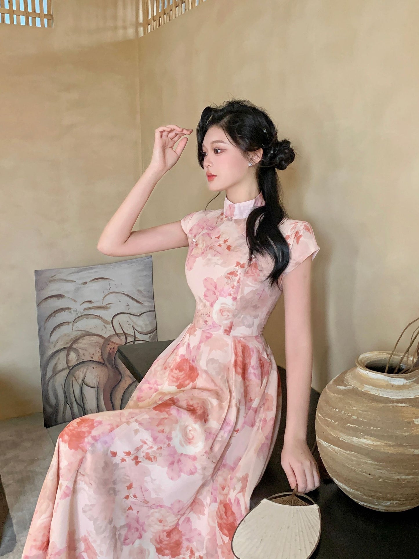 Pink Fairy Chiffon Cheongsam Dress