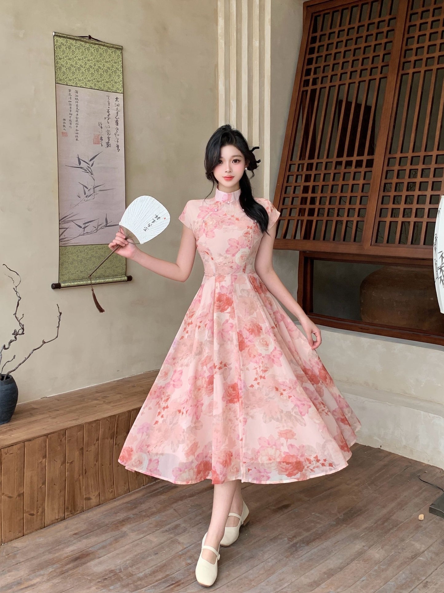 Pink Fairy Chiffon Cheongsam Dress