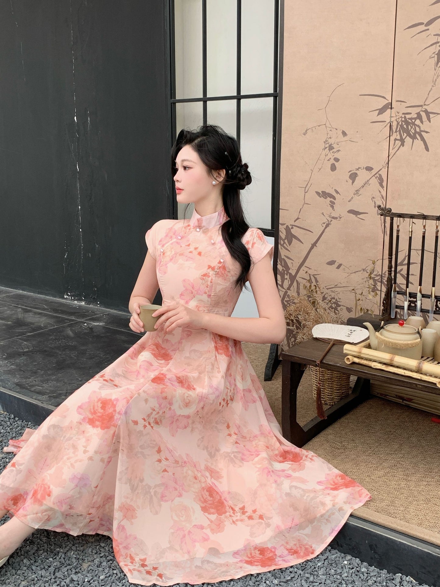 Pink Fairy Chiffon Cheongsam Dress