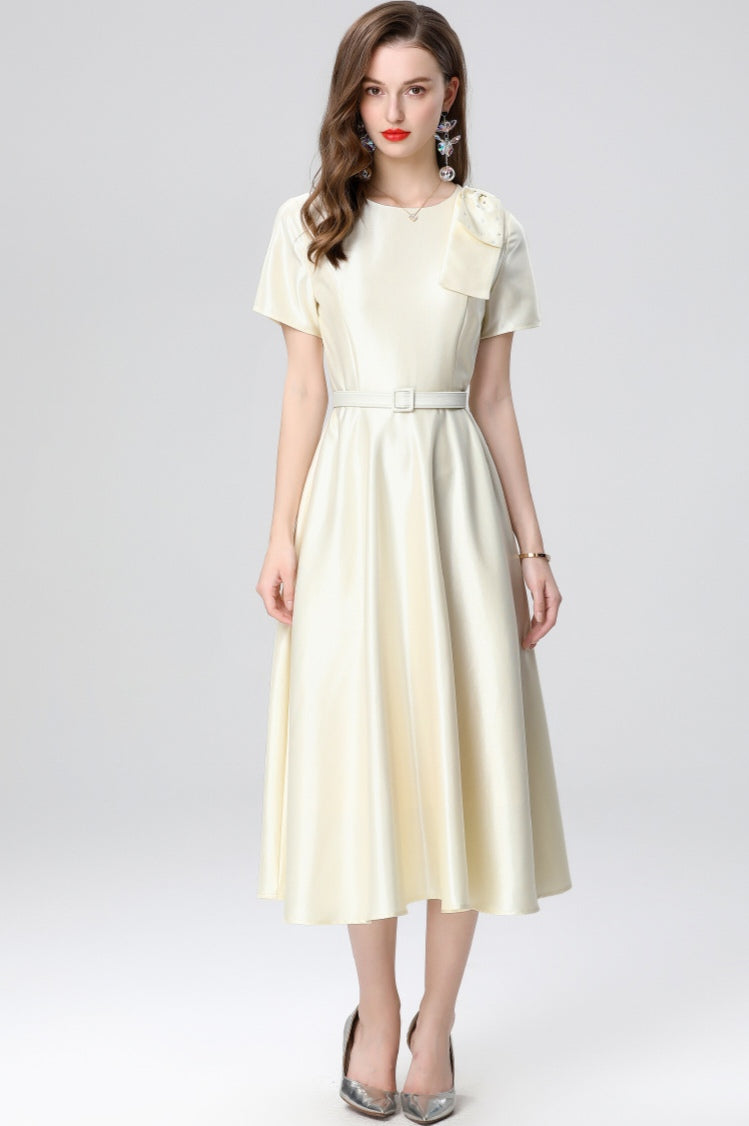 Shoulder Bow Elegant Mid-length Dress