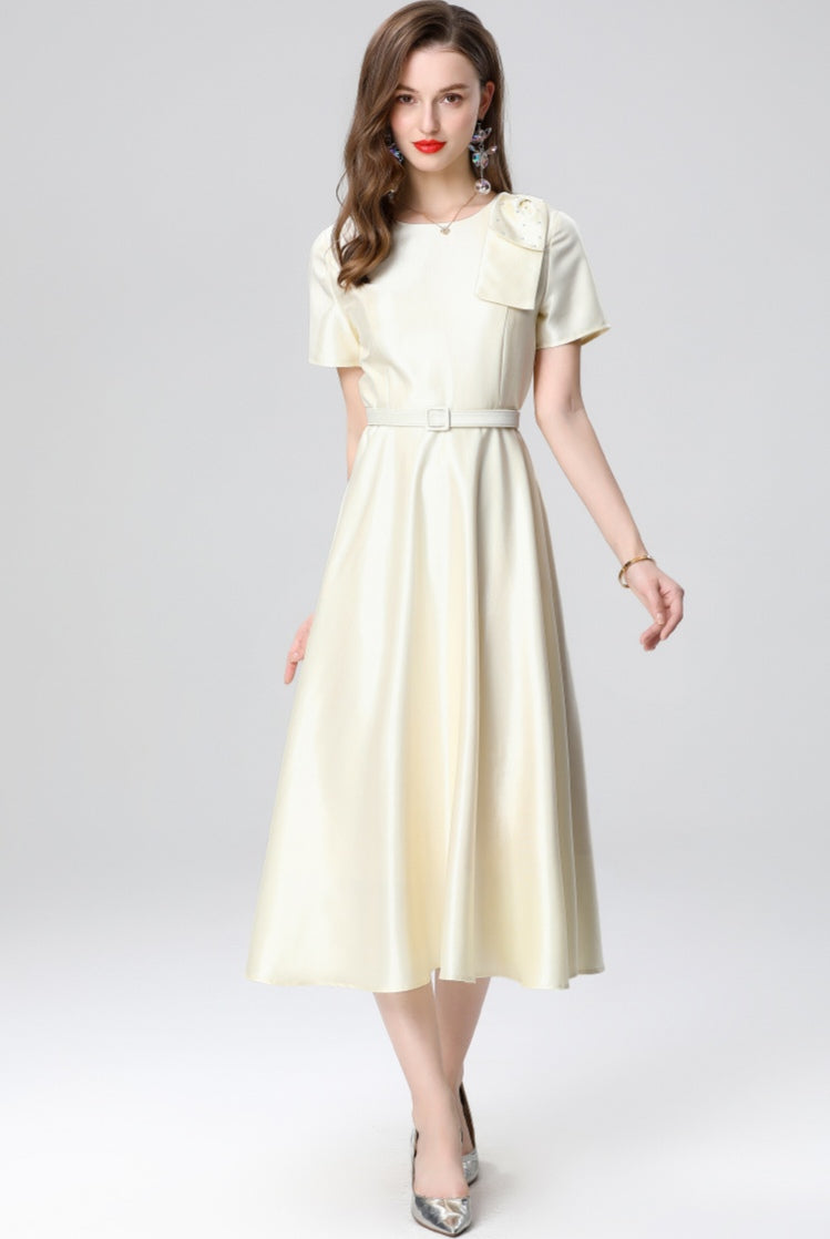 Shoulder Bow Elegant Mid-length Dress