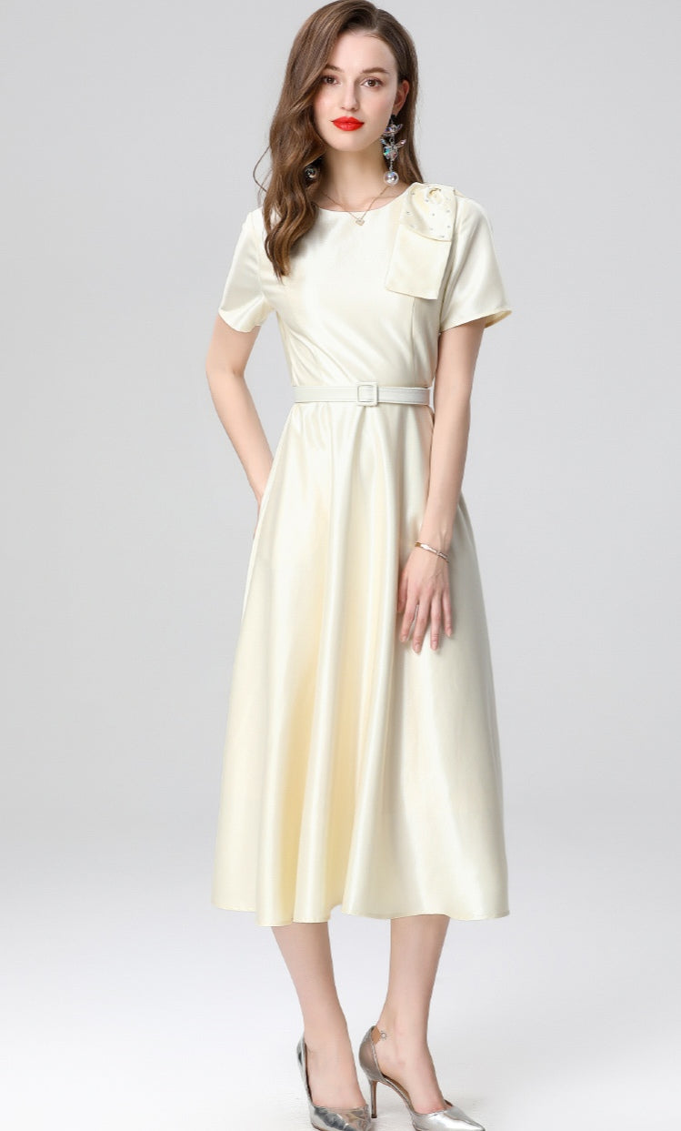 Shoulder Bow Elegant Mid-length Dress