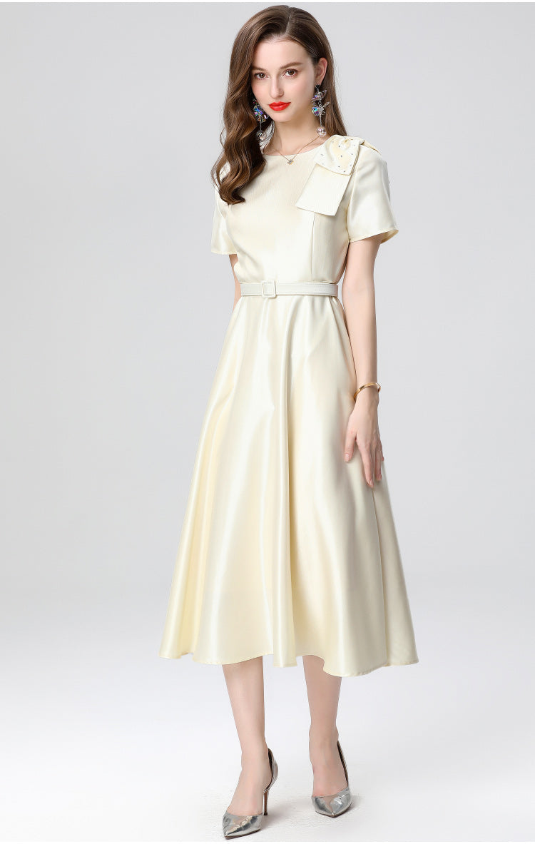 Shoulder Bow Elegant Mid-length Dress