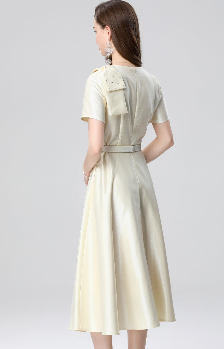 Shoulder Bow Elegant Mid-length Dress