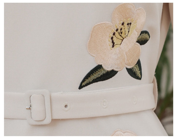 Floral Embroidery Off-white Dress