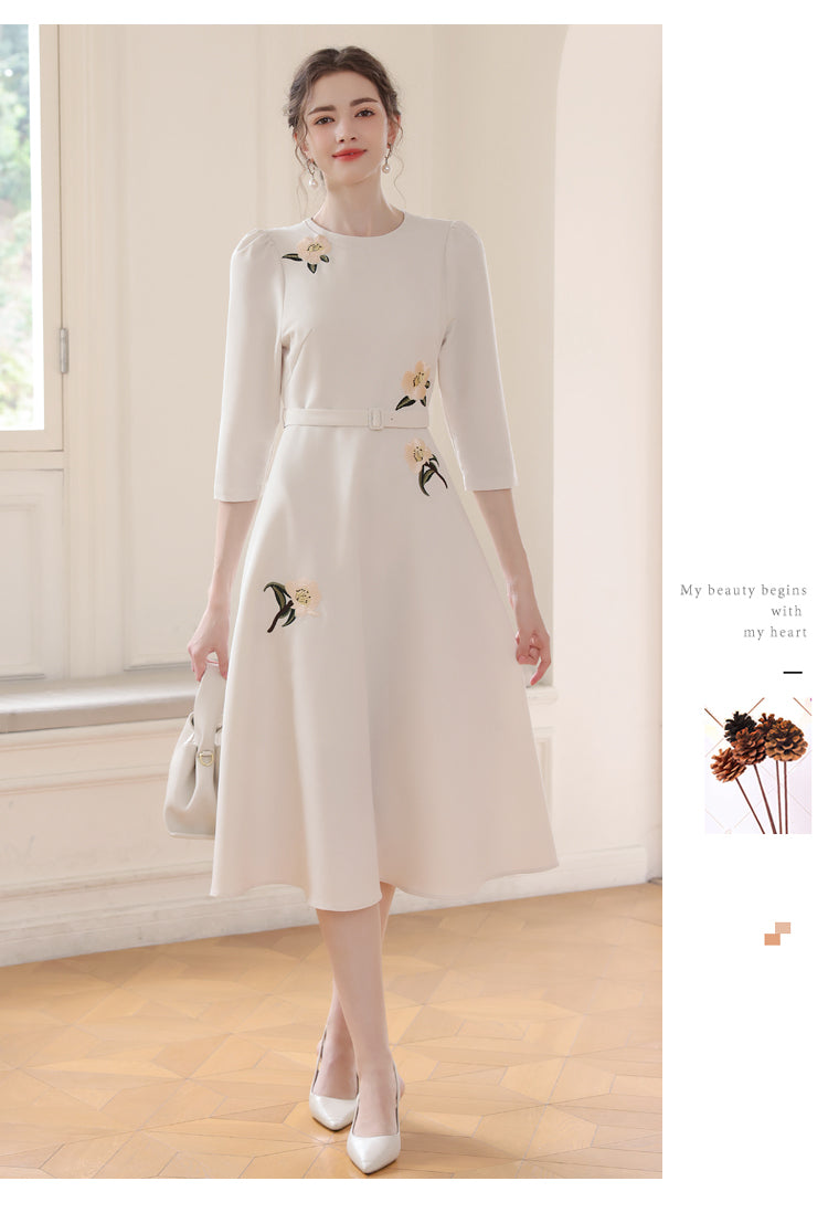 Floral Embroidery Off-white Dress