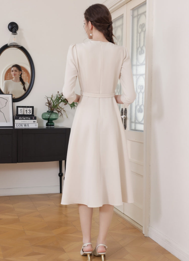 Floral Embroidery Off-white Dress