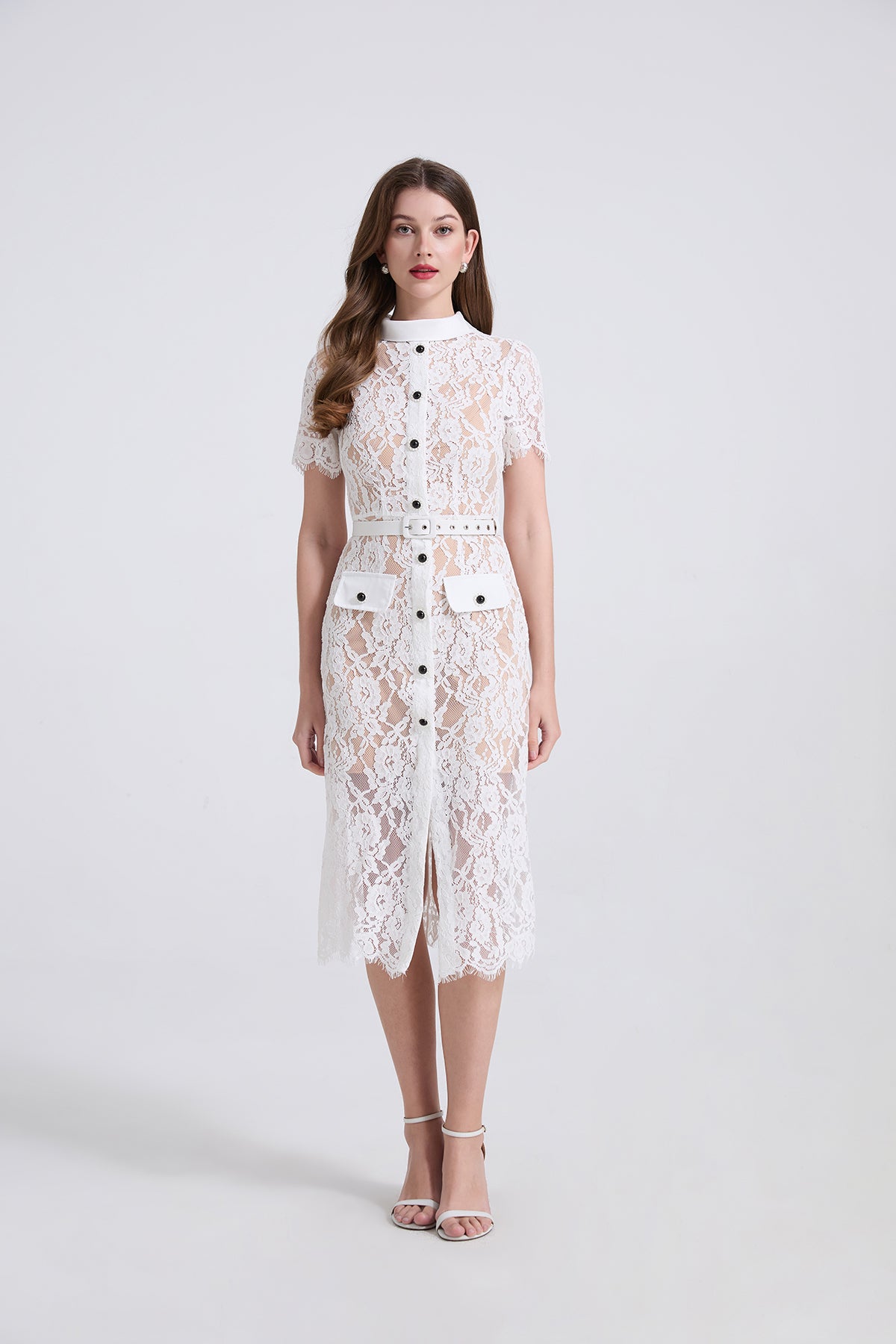 Round Neck Lace Splicing Short-sleeved Dress