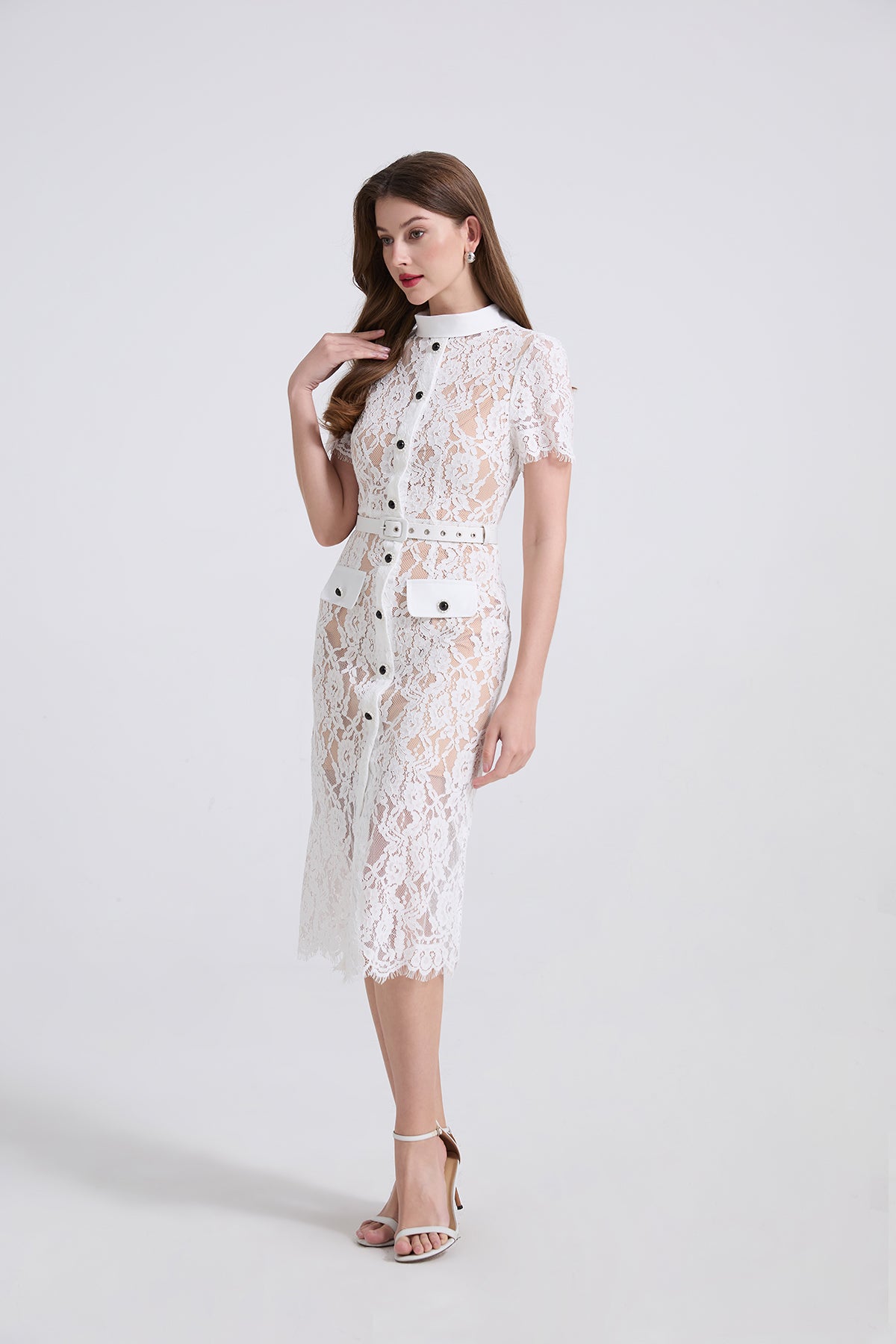 Round Neck Lace Splicing Short-sleeved Dress
