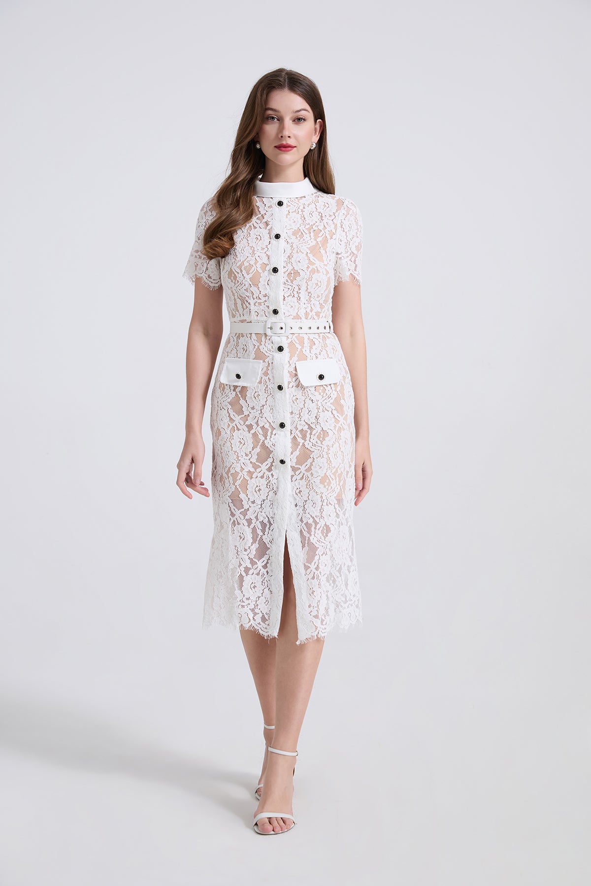 Round Neck Lace Splicing Short-sleeved Dress