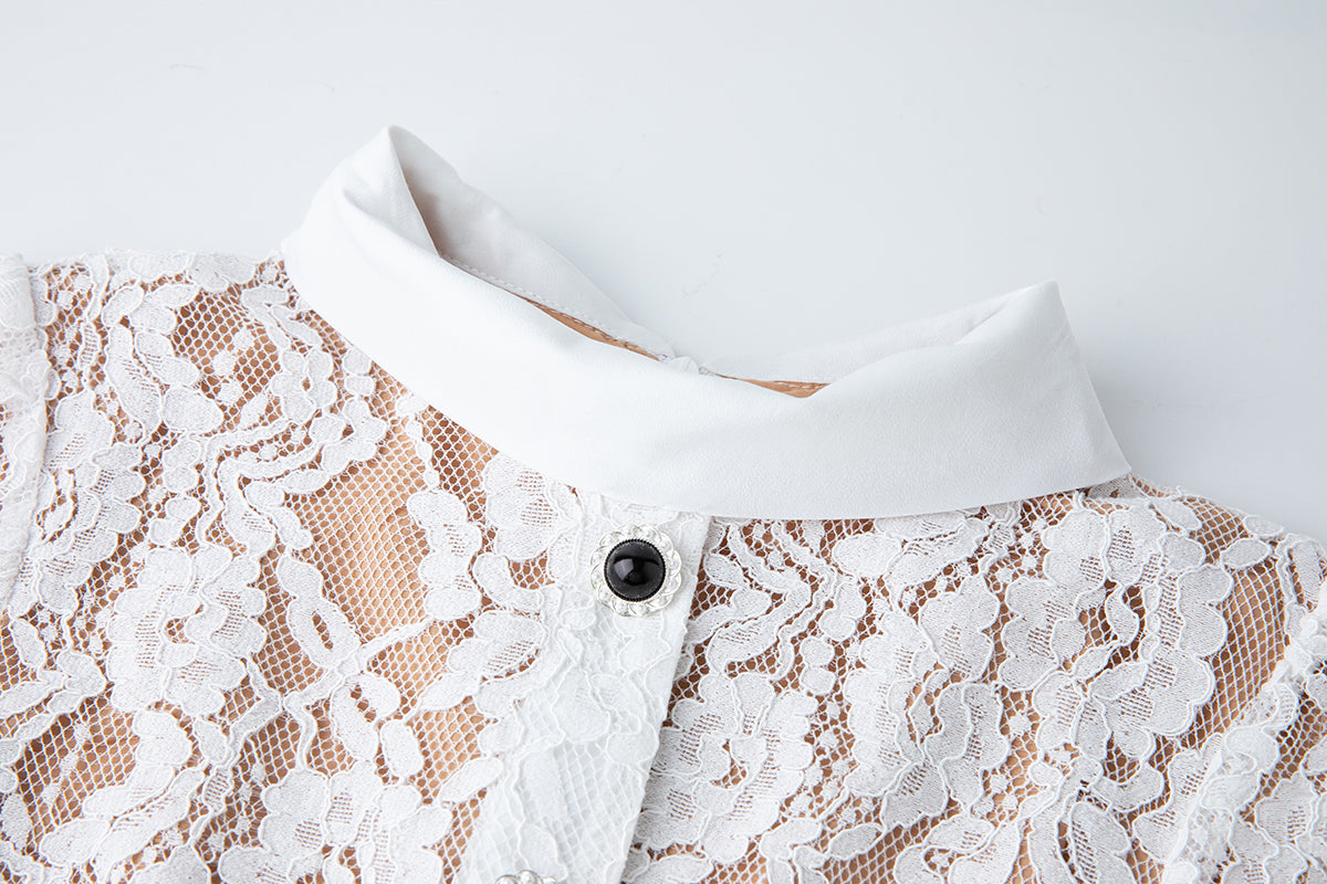 Round Neck Lace Splicing Short-sleeved Dress