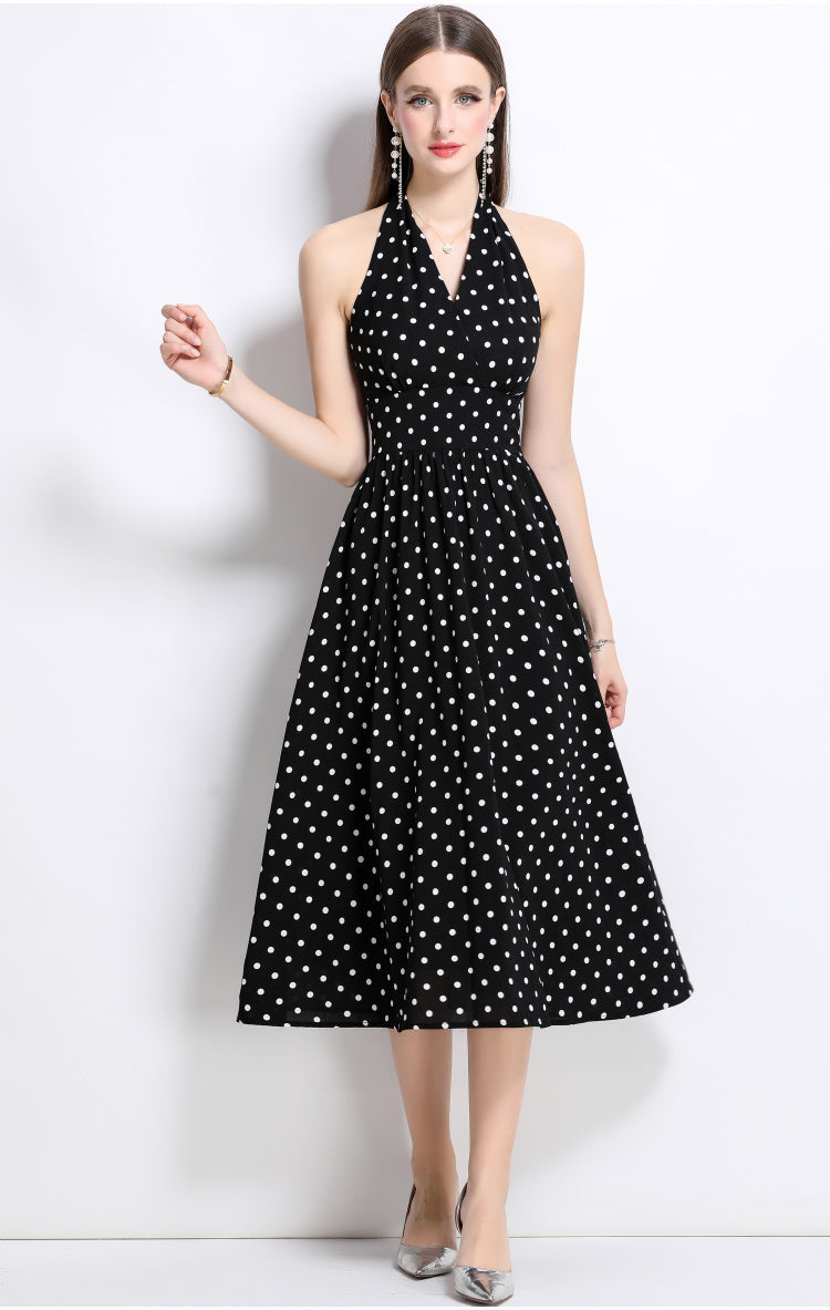 Black Halter Neck Polka Dot Dress