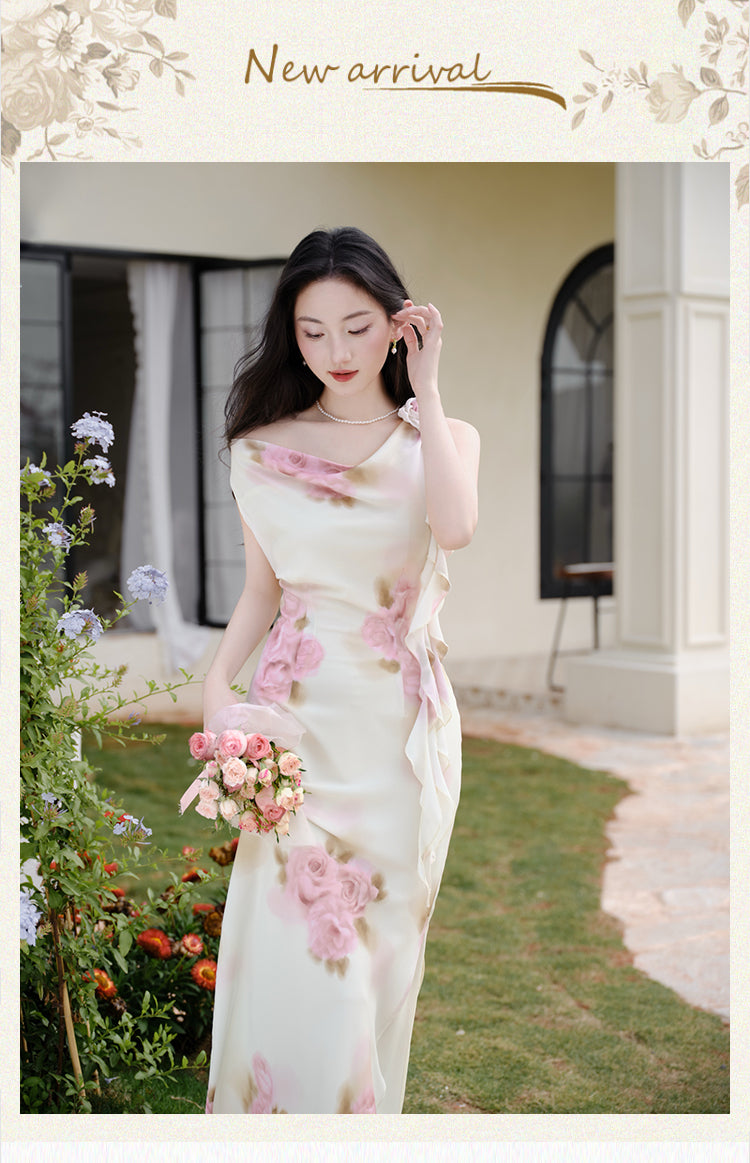 Chic Watercolor Flower Print Dress