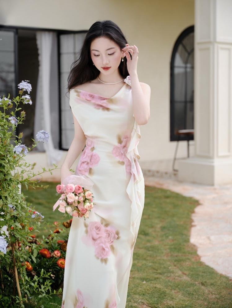 Chic Watercolor Flower Print Dress
