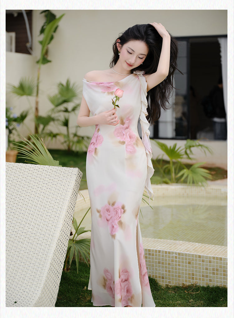 Chic Watercolor Flower Print Dress