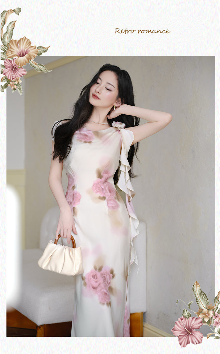 Chic Watercolor Flower Print Dress