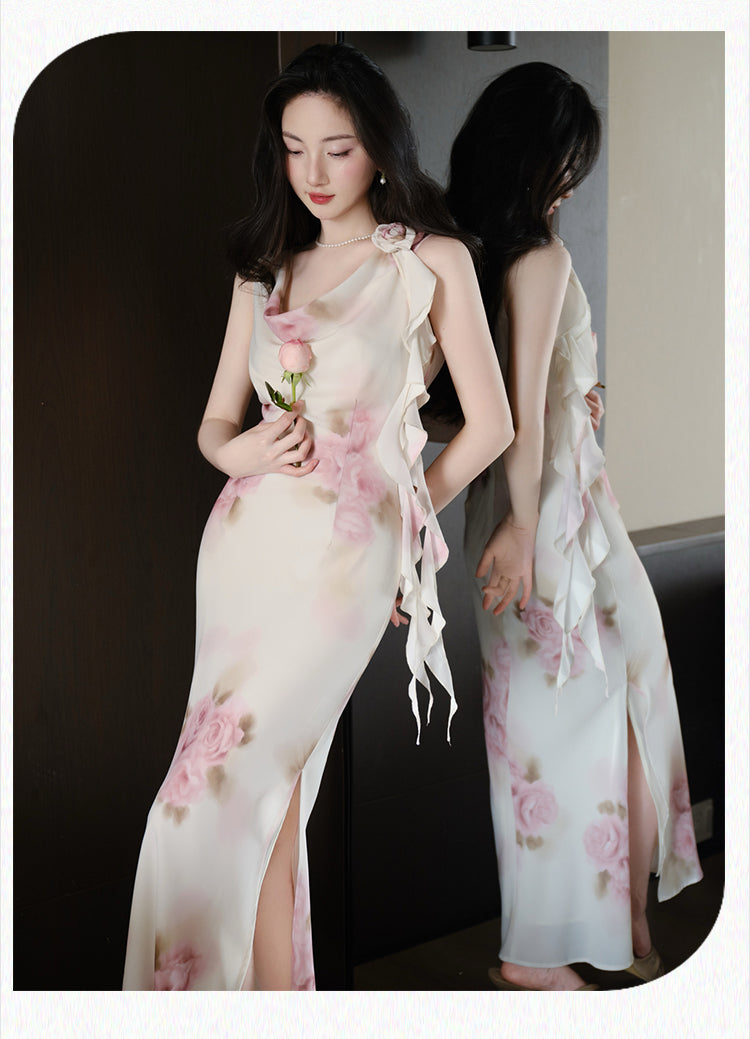 Chic Watercolor Flower Print Dress