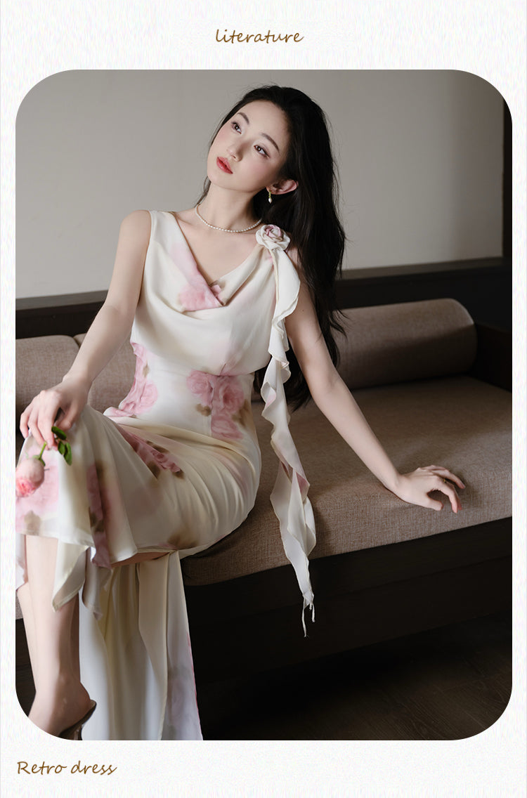 Chic Watercolor Flower Print Dress