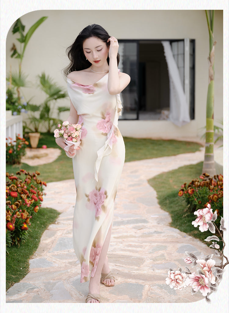 Chic Watercolor Flower Print Dress