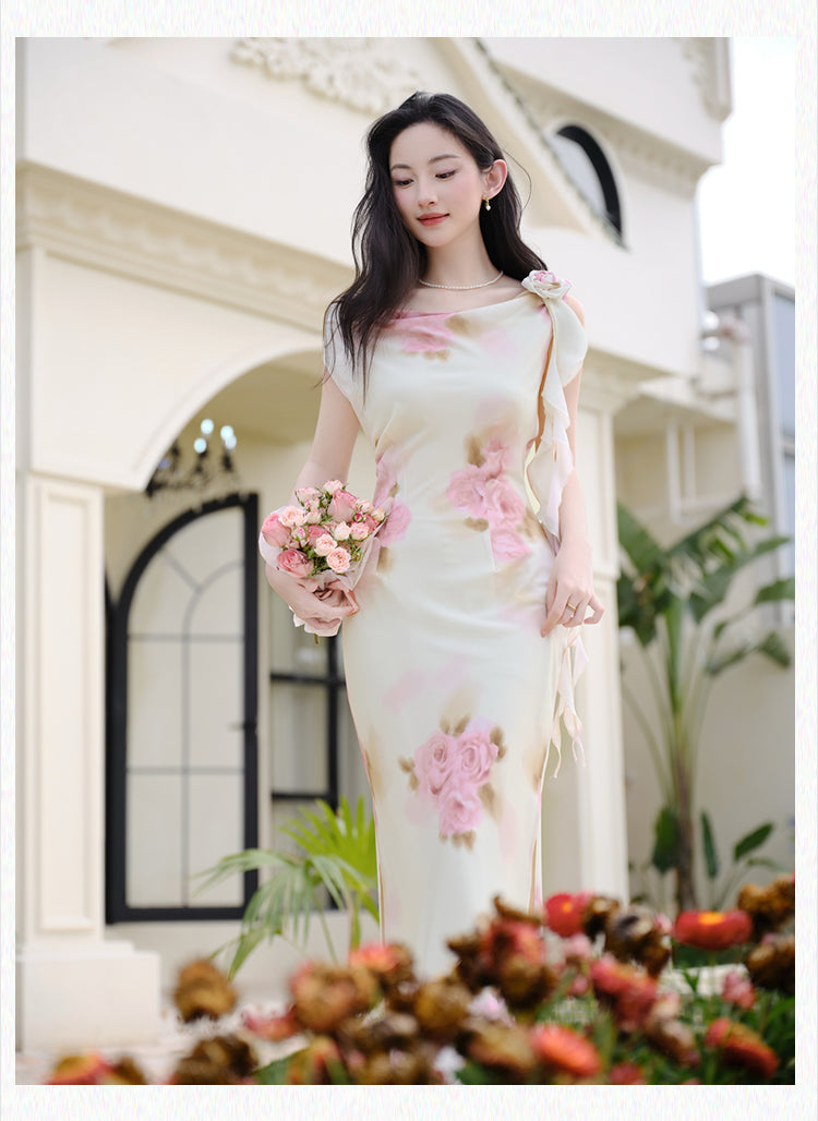 Chic Watercolor Flower Print Dress