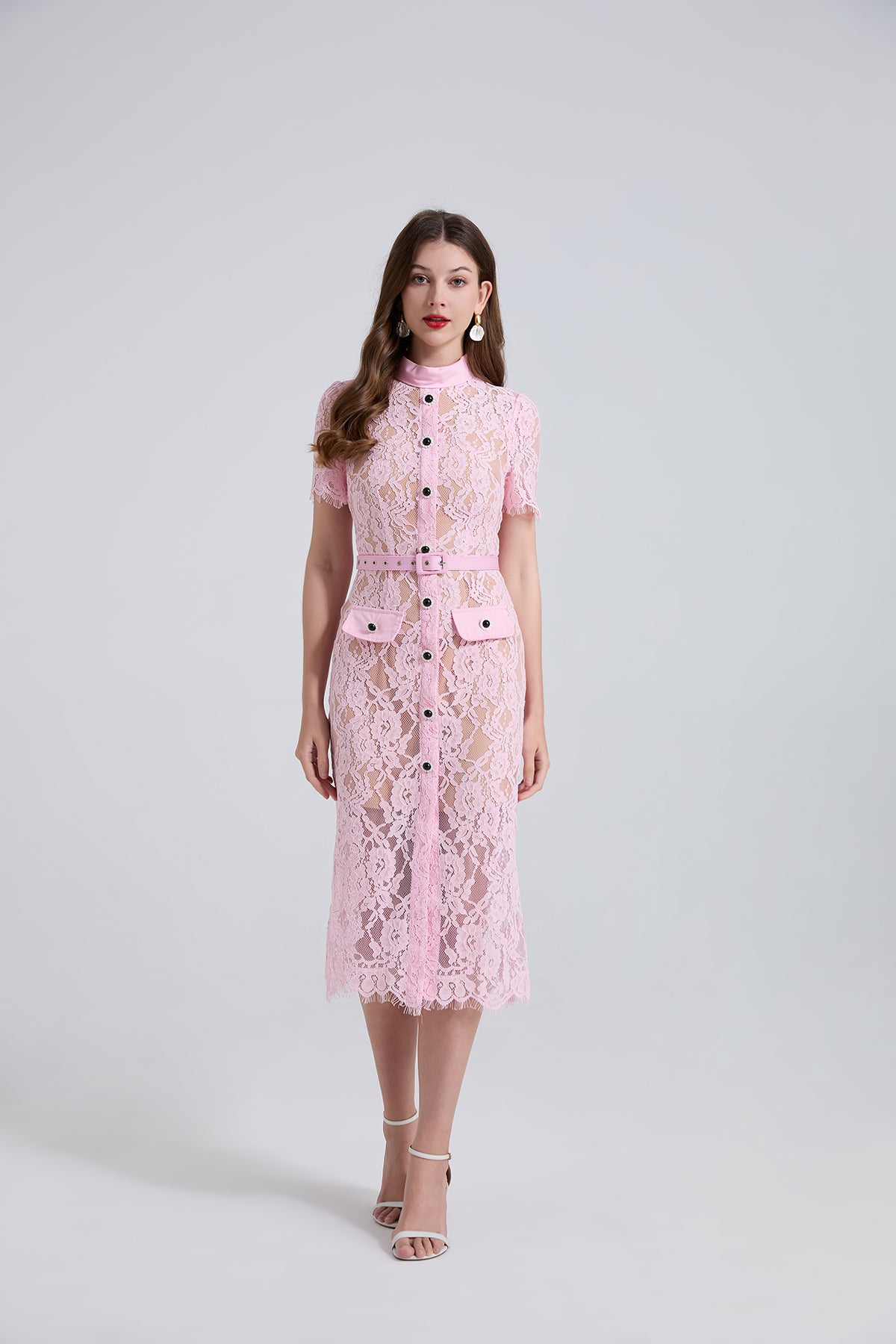 Round Neck Lace Splicing Short-sleeved Dress