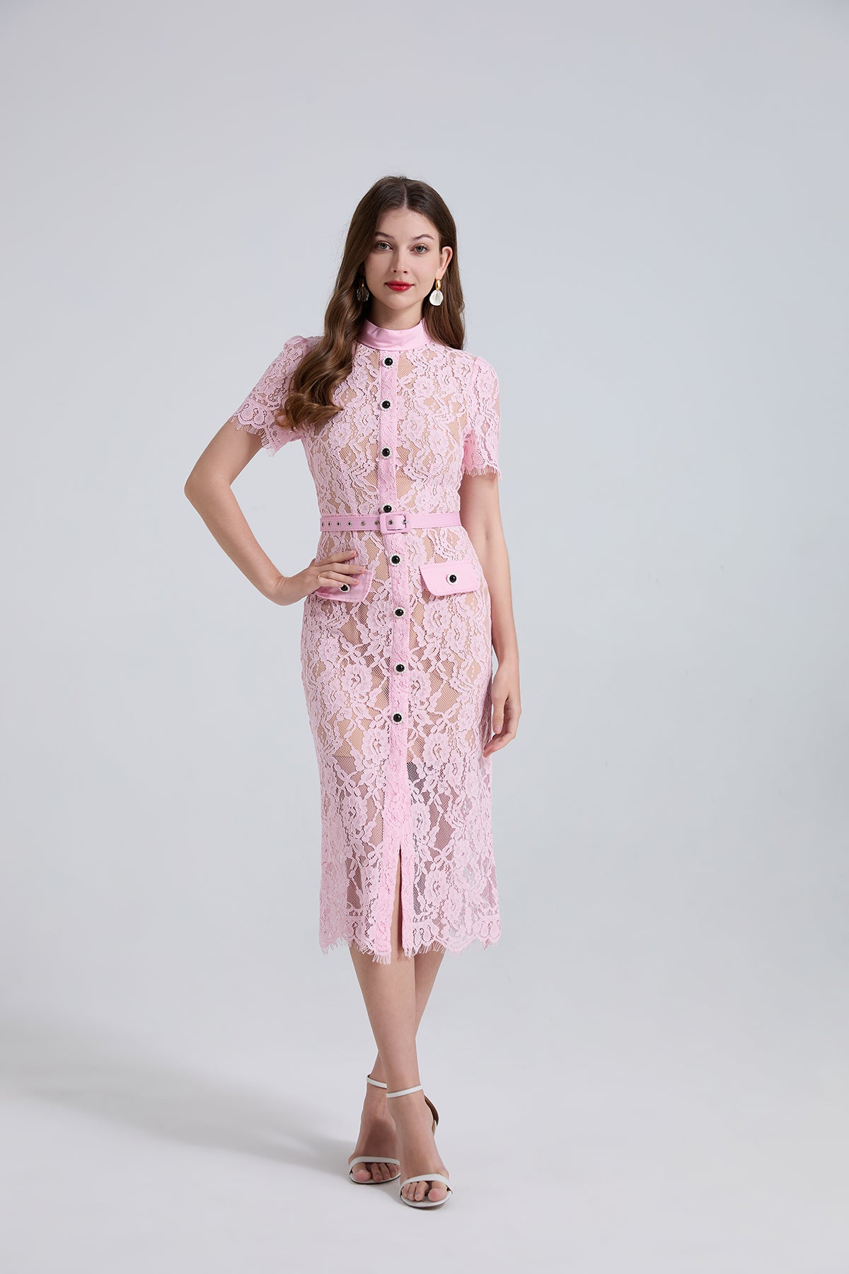 Round Neck Lace Splicing Short-sleeved Dress