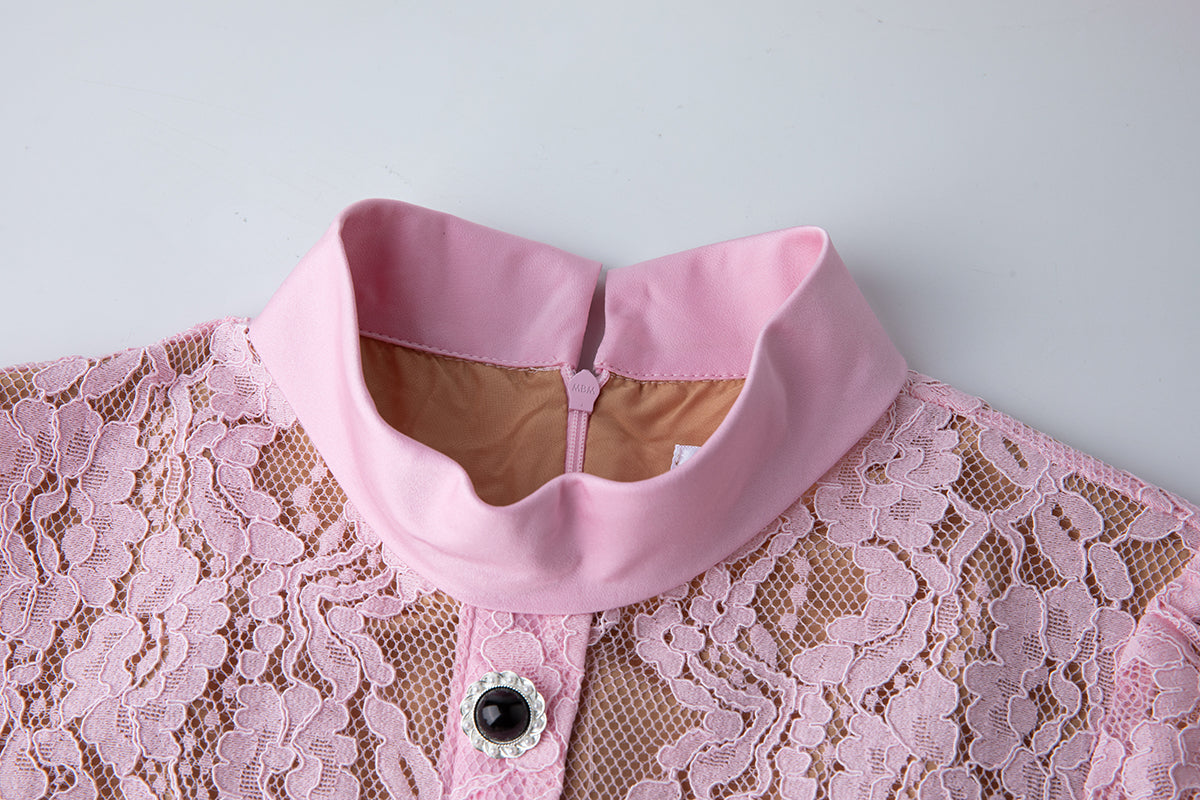 Round Neck Lace Splicing Short-sleeved Dress