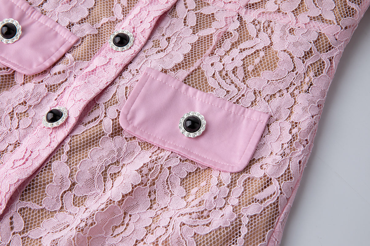 Round Neck Lace Splicing Short-sleeved Dress