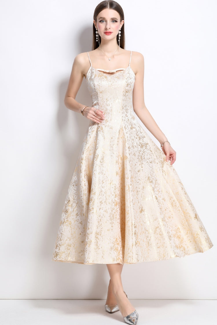 Apricot Floral Elegant Temperament Jacquard Dress