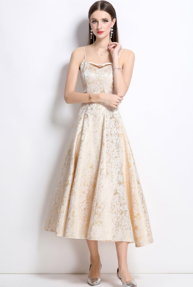 Apricot Floral Elegant Temperament Jacquard Dress