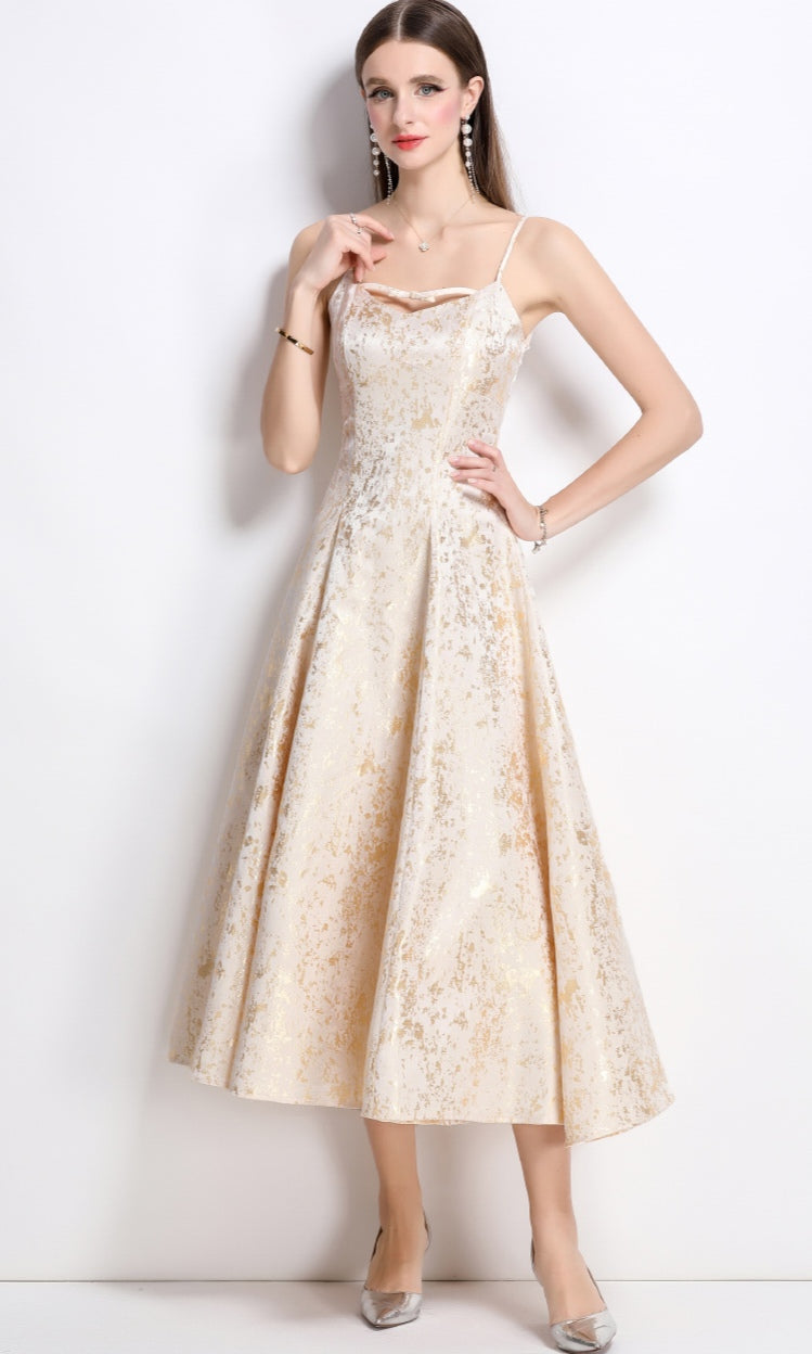 Apricot Floral Elegant Temperament Jacquard Dress