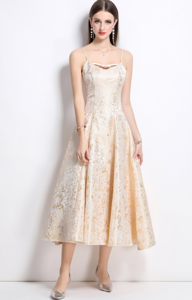 Apricot Floral Elegant Temperament Jacquard Dress
