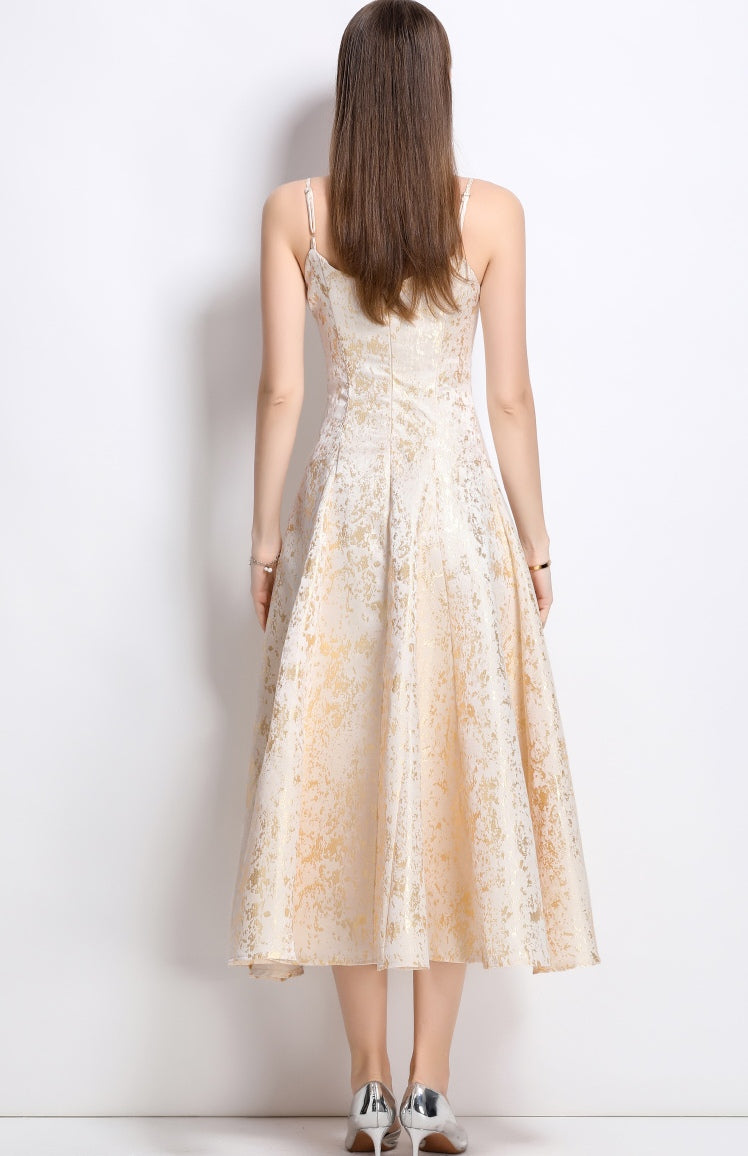 Apricot Floral Elegant Temperament Jacquard Dress